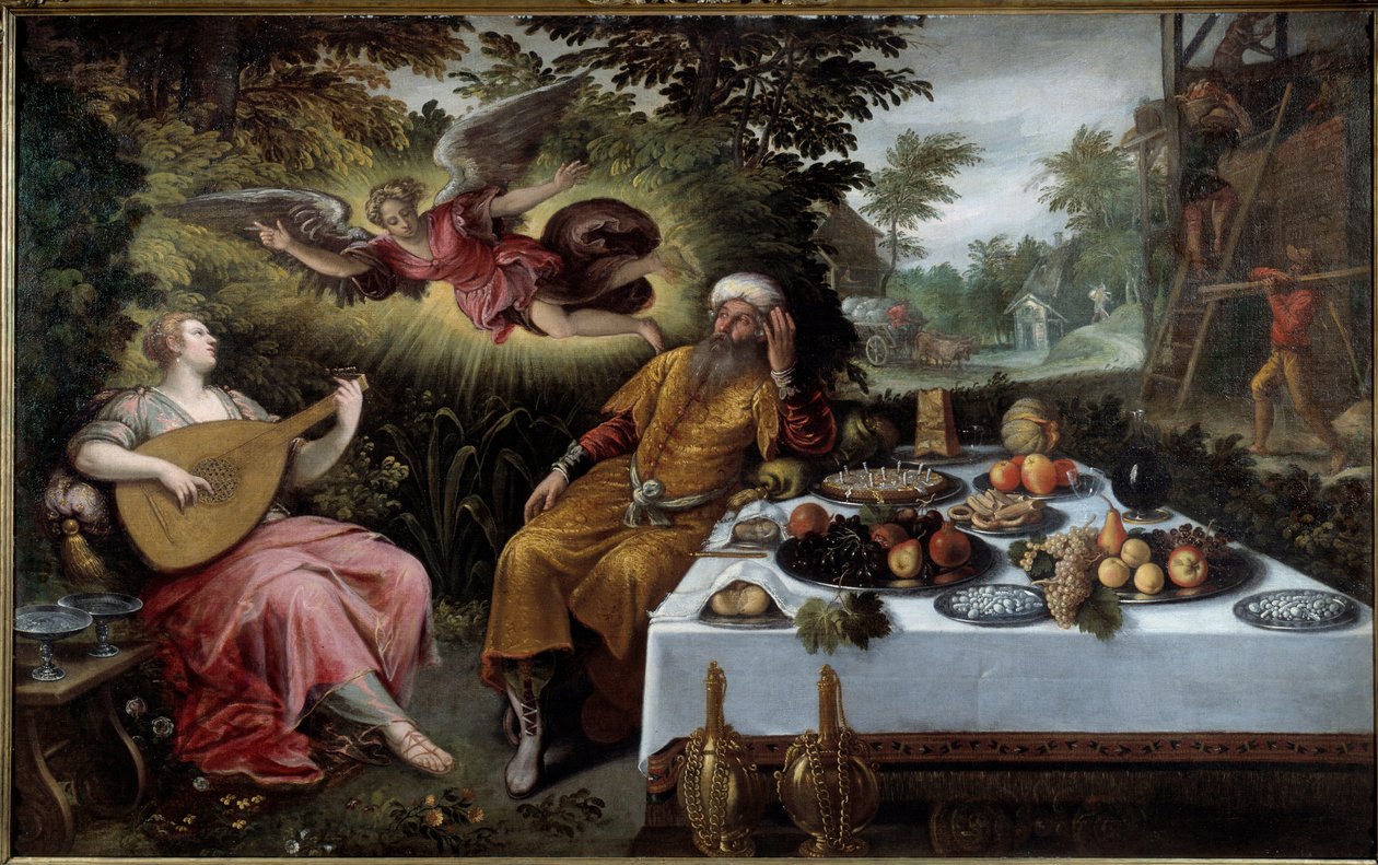 Rikkauksien turhamaisuus tai melankolinen kurjuus. Ludovico Pozzoseratto (1550-1610) maalaus tekijältä Lodewijk Toeput
