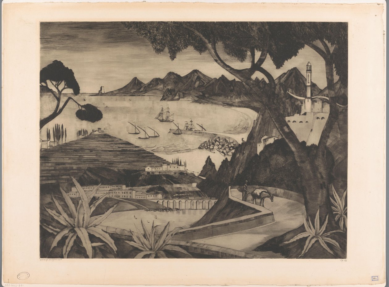 Vuoristomaisema lahden kanssa korsikassa La Corse (alkuperäinen nimi) tekijältä Lodewijk Schelfhout (signed by artist)