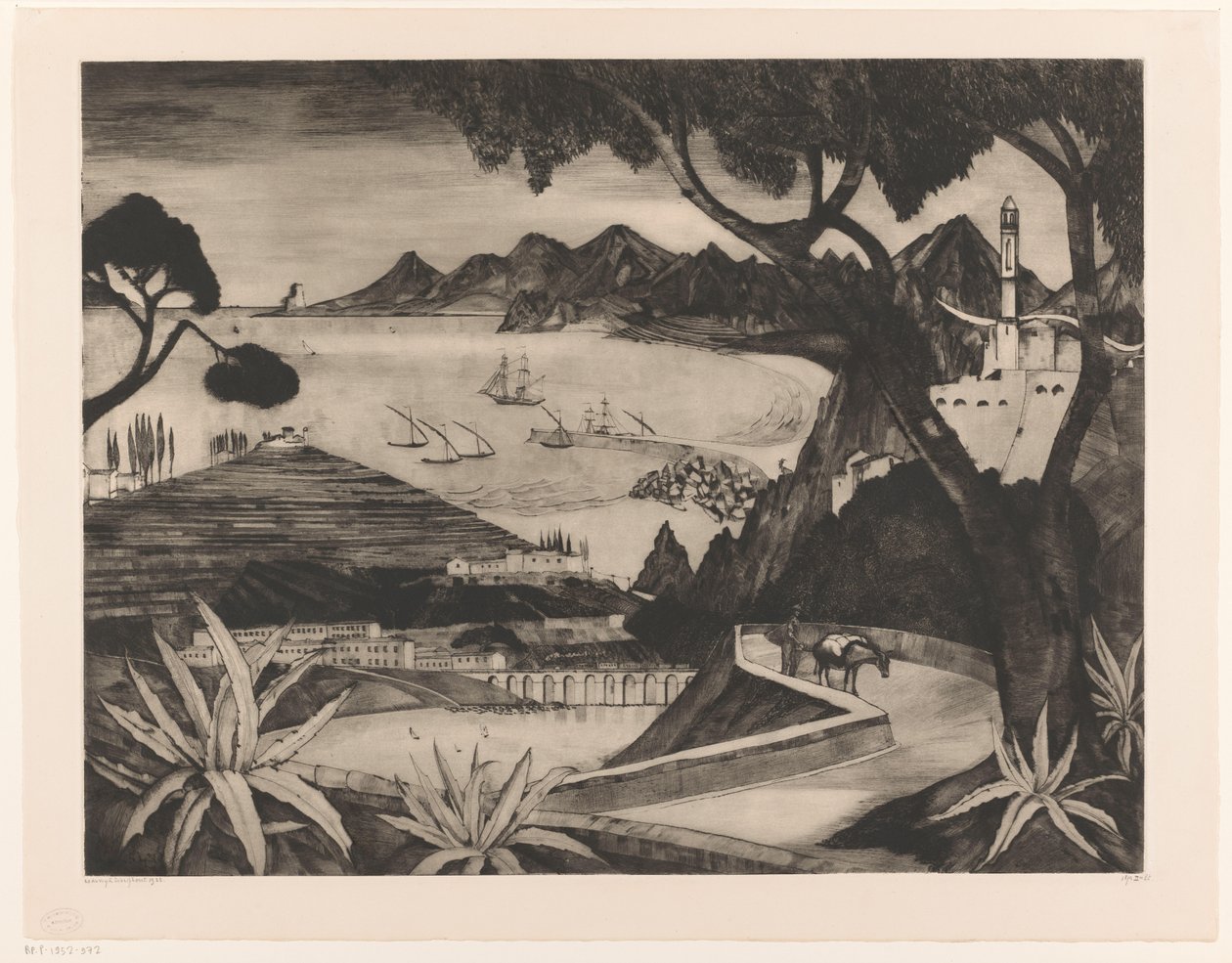 Vuoristomaisema lahden kanssa korsikassa La Corse (alkuperäinen nimi) tekijältä Lodewijk Schelfhout (signed by artist)
