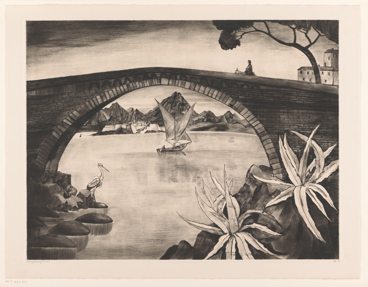 Kaarisilta Korsikassa Le Grand Pont Corse (alkuperäinen nimi) tekijältä Lodewijk Schelfhout (signed by artist)