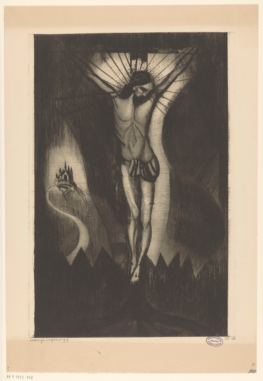 Kristus ristillä Le Christ II (alkuperäinen nimi) tekijältä Lodewijk Schelfhout (signed by artist)
