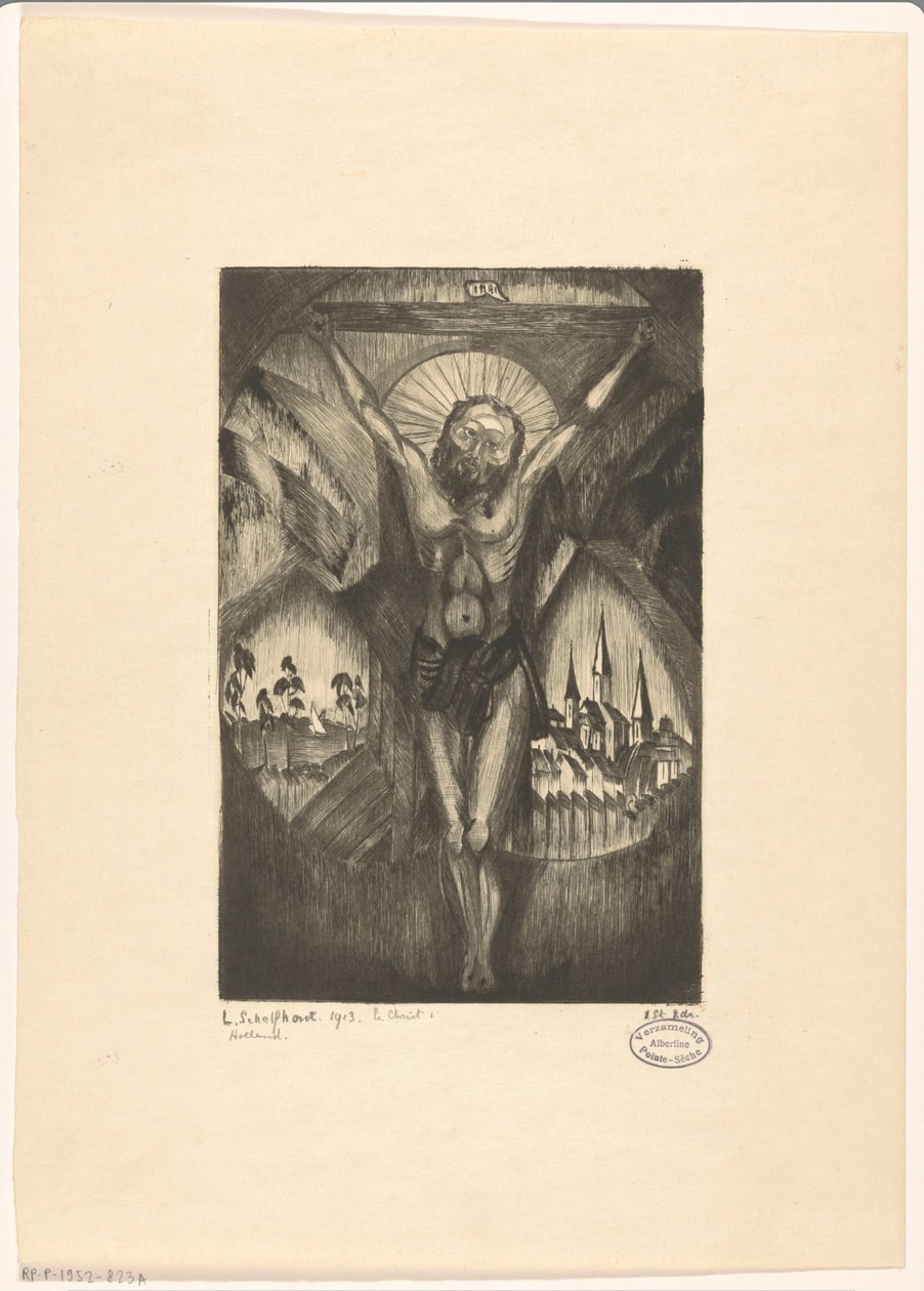 Kristus ristillä Le Christ I (alkuperäinen nimi esineessä) tekijältä Lodewijk Schelfhout (signed by artist)