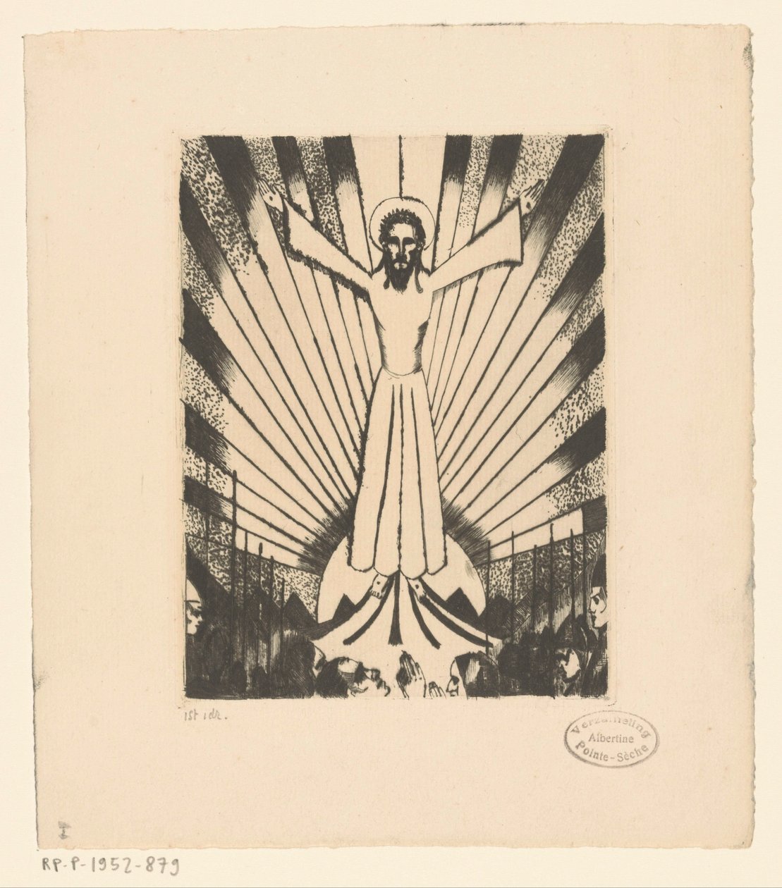 Kristus ojennetuin käsivarsin mäkisessä maisemassa tekijältä Lodewijk Schelfhout (signed by artist)