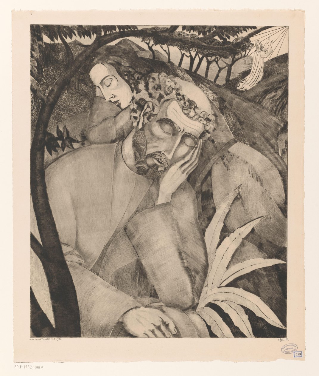 Kristus Öljymäellä Dans le Jardin des Oliviers (alkuperäinen nimi) tekijältä Lodewijk Schelfhout (signed by artist)