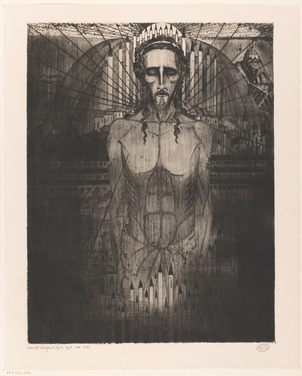 Kristus katedraalien keskellä Les Cathédrales (alkuperäinen nimi) tekijältä Lodewijk Schelfhout (signed by artist)