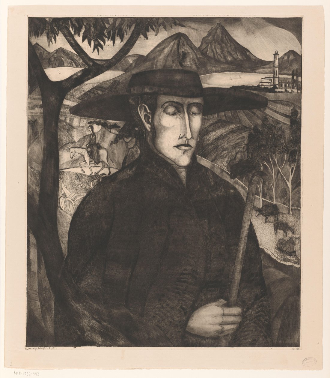 Korsikan paimen Le Berger Corse I (alkuperäinen nimi) tekijältä Lodewijk Schelfhout (signed by artist)