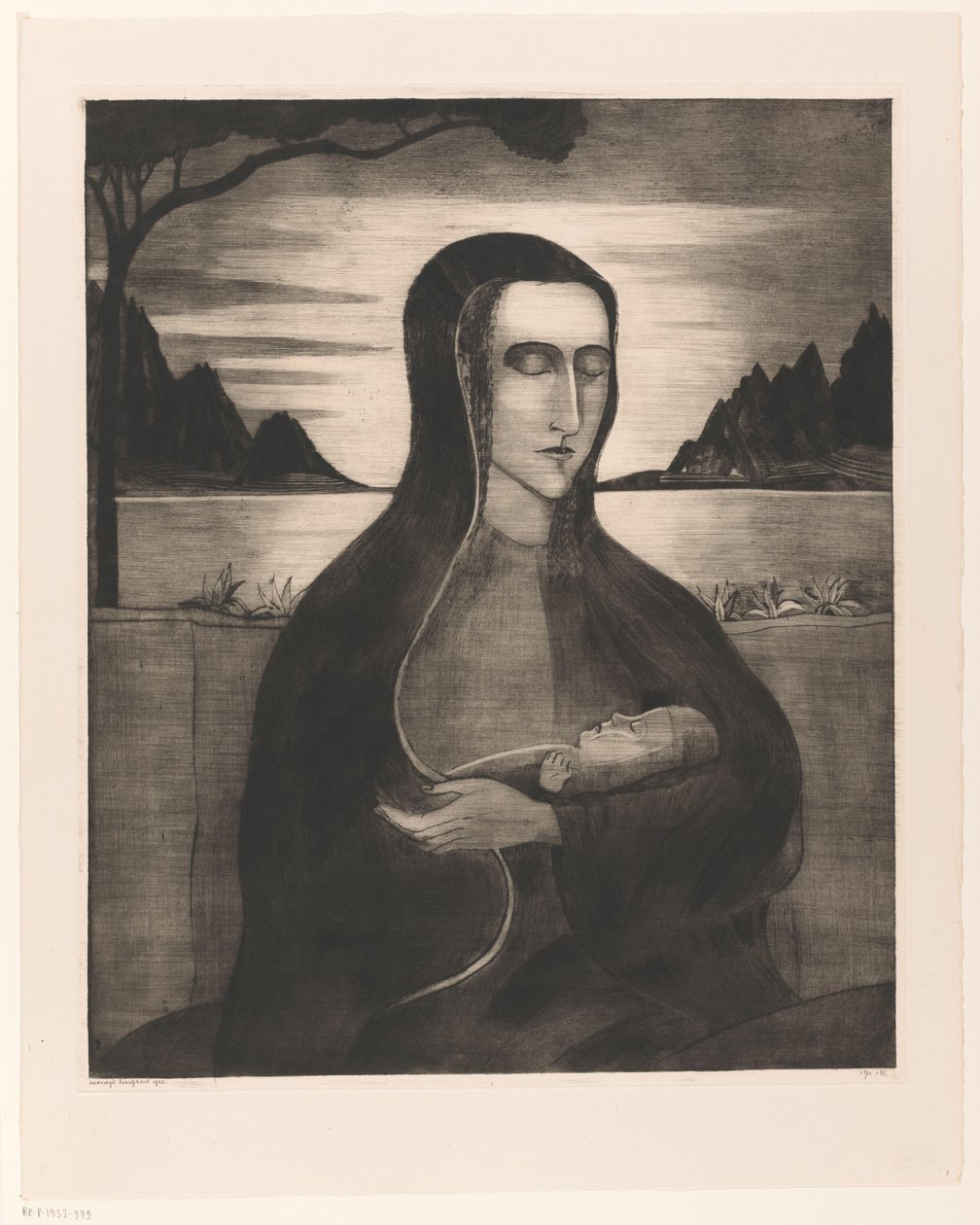 Korsikalainen nainen lapsen kanssa Femme Corse avec enfant (alkuperäinen nimi) tekijältä Lodewijk Schelfhout (signed by artist)