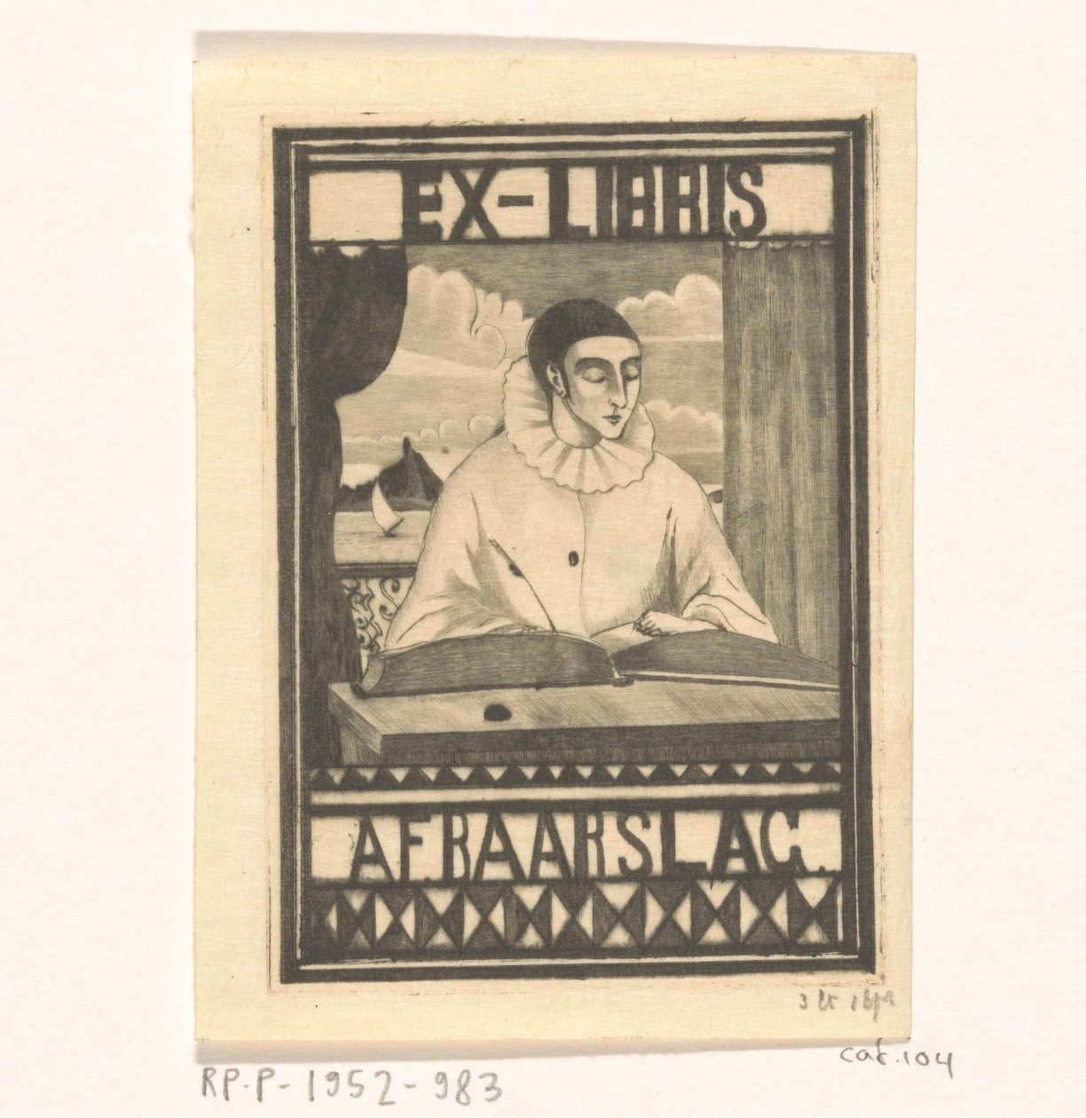 A.F. Baarslagin ekslibris tekijältä Lodewijk Schelfhout (signed by artist)