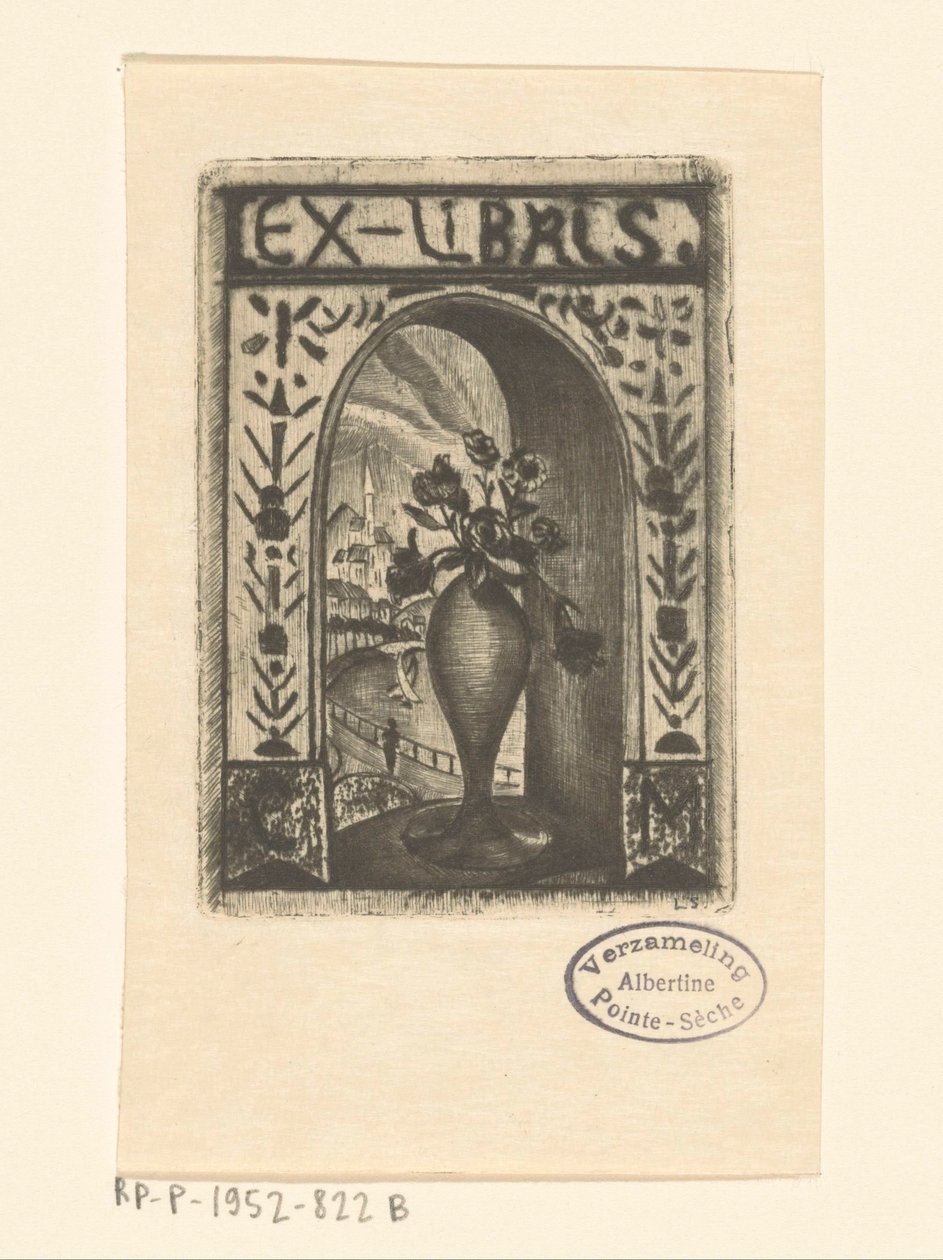 C. van der Meulenin ekslibris tekijältä Lodewijk Schelfhout (signed by artist)