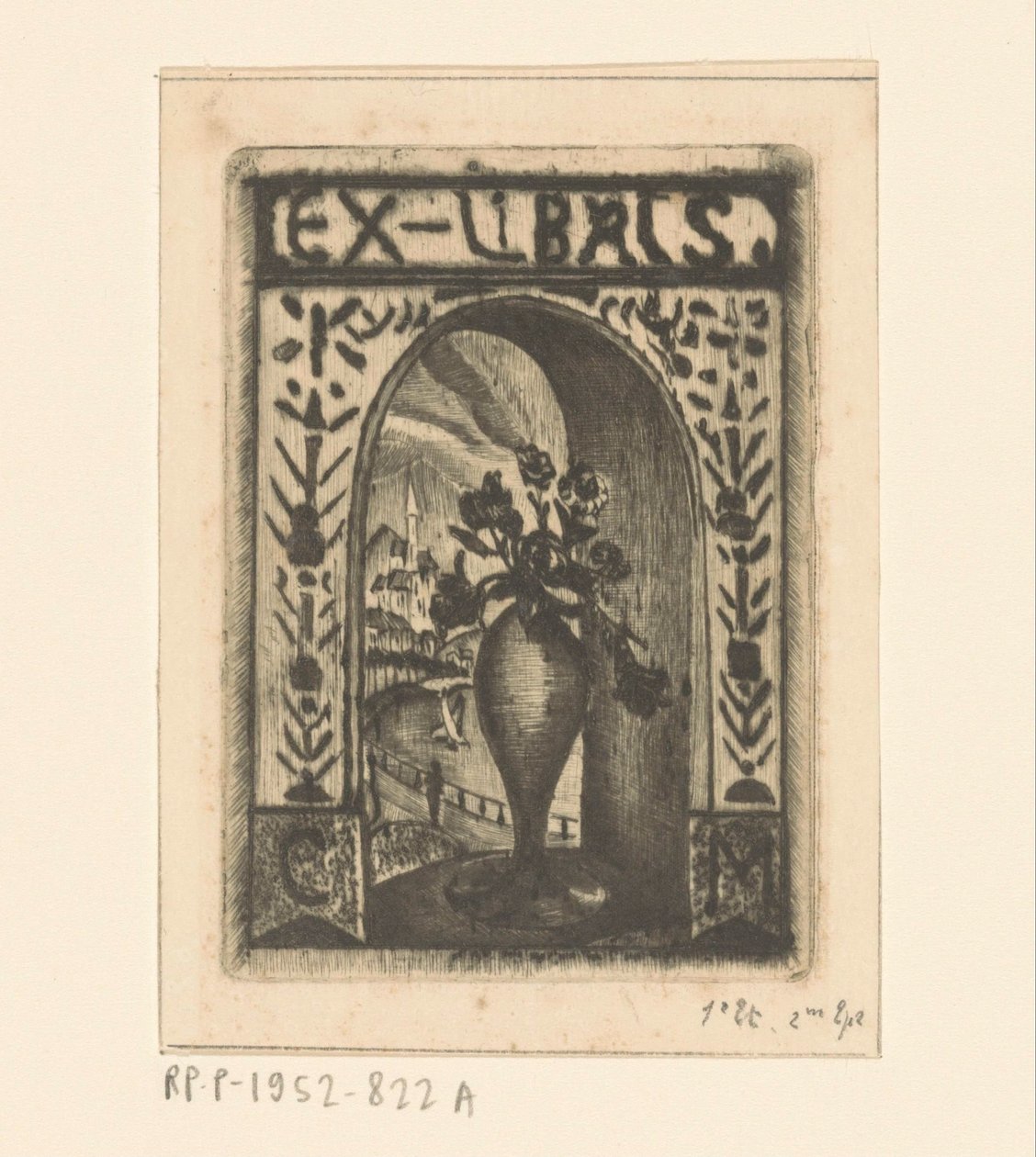 C. van der Meulenin ekslibris tekijältä Lodewijk Schelfhout (signed by artist)
