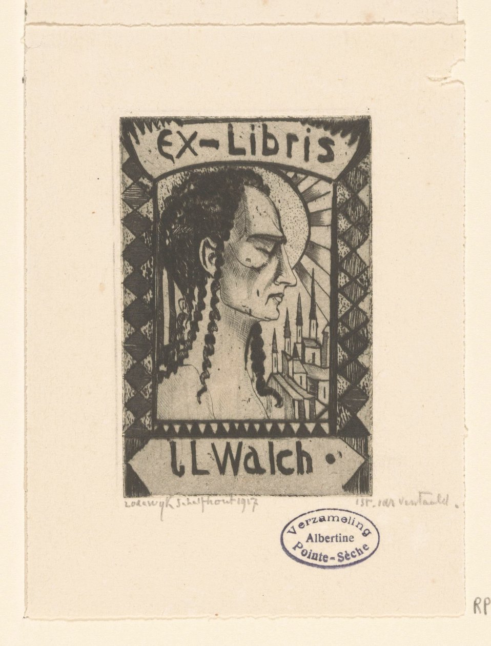 Jan Walchin ex-libris tekijältä Lodewijk Schelfhout (signed by artist)