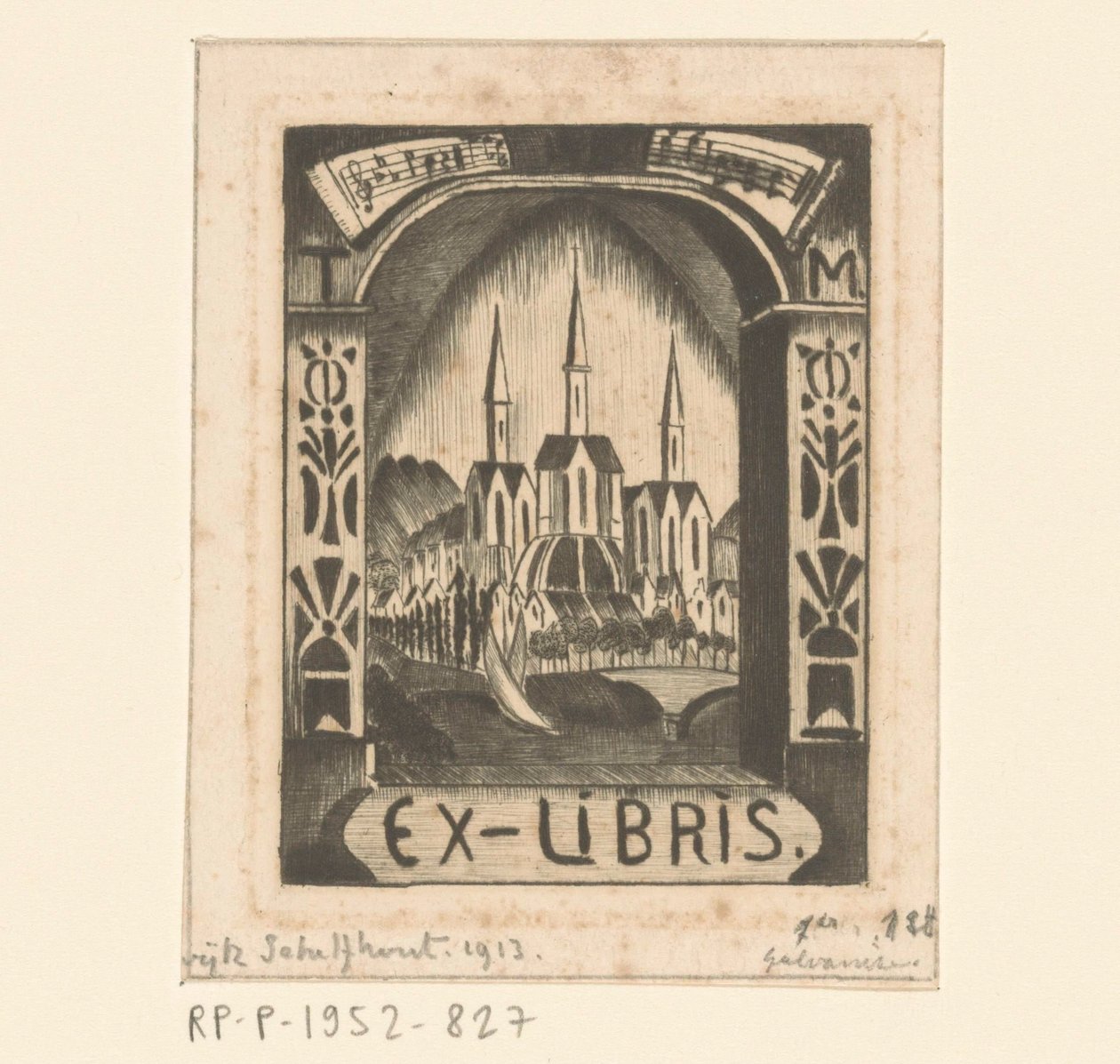 Ex libris T. Mengelberg tekijältä Lodewijk Schelfhout (signed by artist)