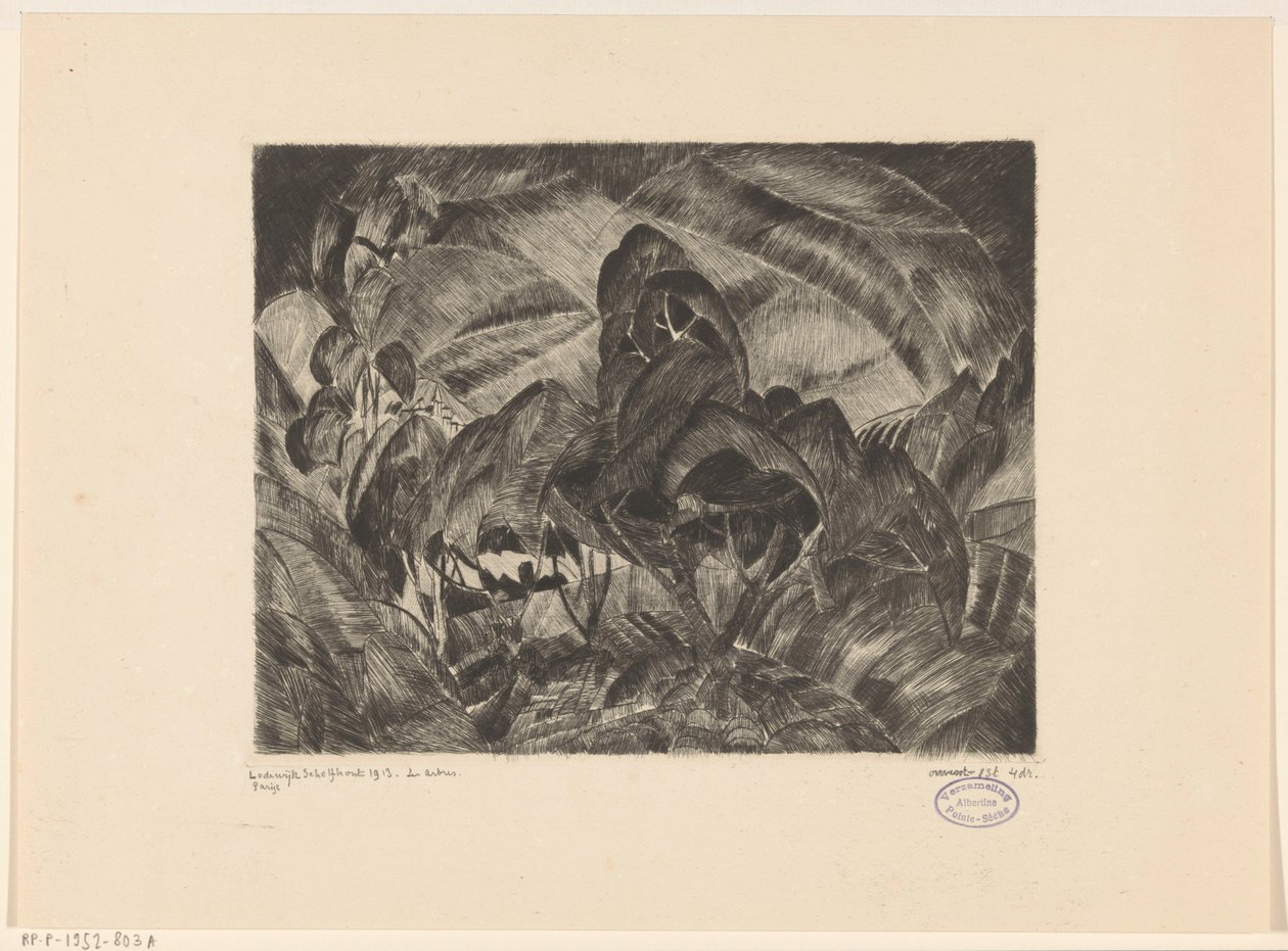 Mäkinen maisema puita Les Arbres (alkuperäinen nimi esineessä) tekijältä Lodewijk Schelfhout (signed by artist)