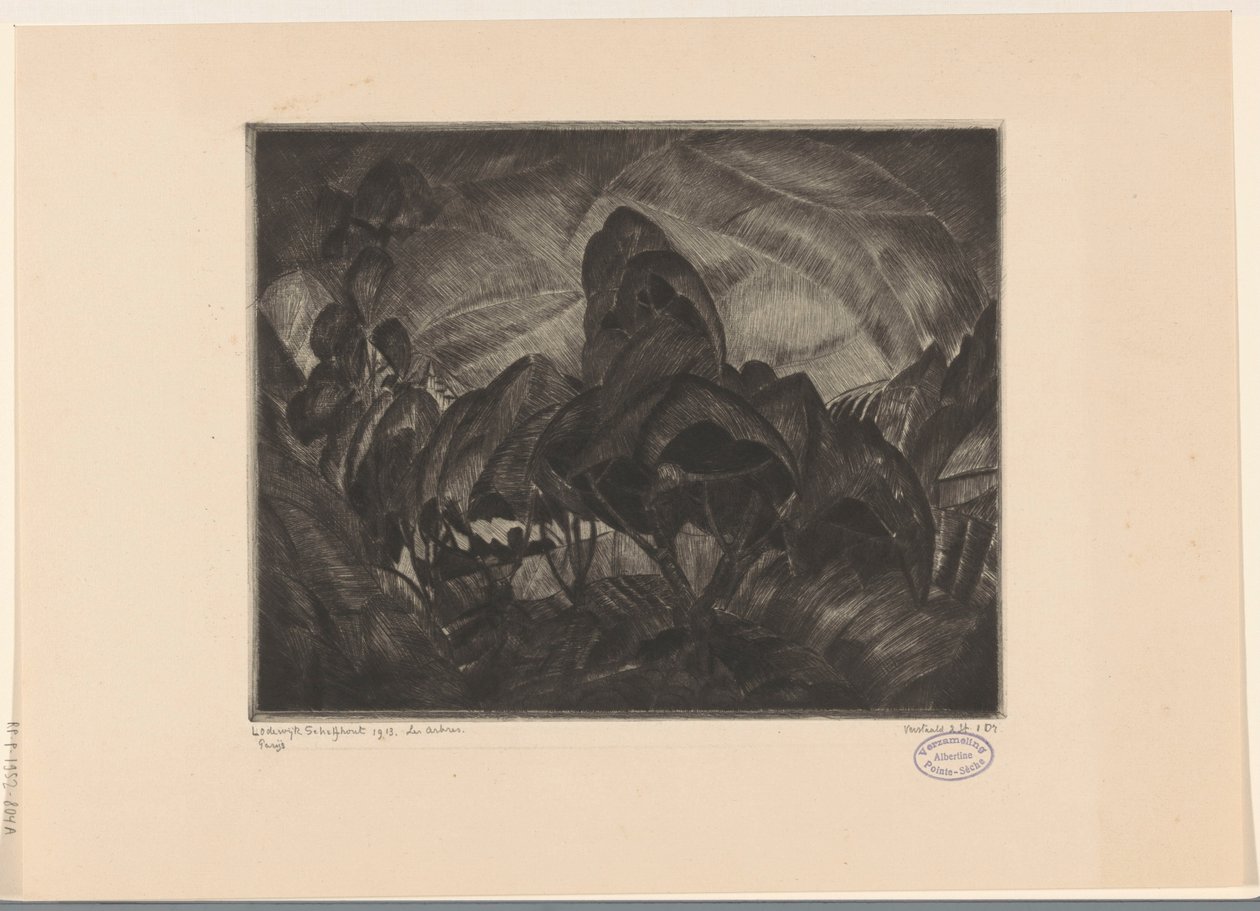 Mäkinen maisema puita Les Arbres (alkuperäinen nimi esineessä) tekijältä Lodewijk Schelfhout (signed by artist)