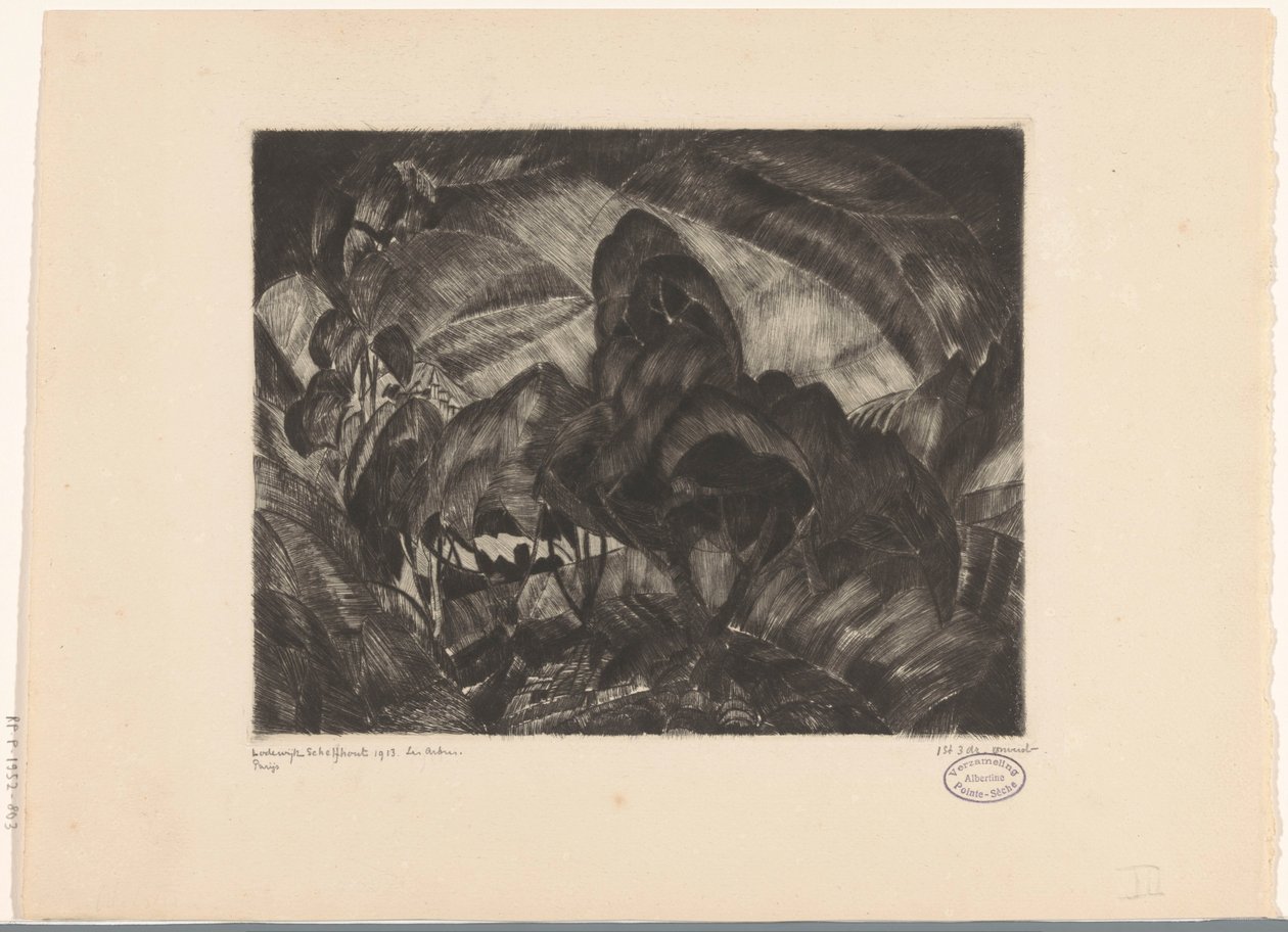 Mäkinen maisema puita Les Arbres (alkuperäinen nimi esineessä) tekijältä Lodewijk Schelfhout (signed by artist)