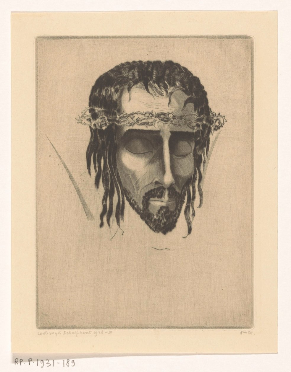 Kristuksen pää Tête de Christ IV (alkuperäinen nimi) tekijältä Lodewijk Schelfhout (signed by artist)