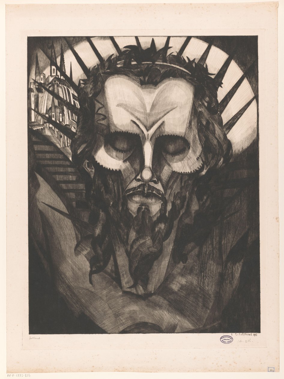 Kristuksen pää Tête de Christ I (alkuperäinen nimi) tekijältä Lodewijk Schelfhout (signed by artist)