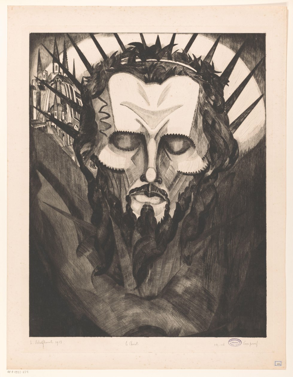 Kristuksen pää Tête de Christ I (alkuperäinen nimi esineessä) tekijältä Lodewijk Schelfhout (signed by artist)