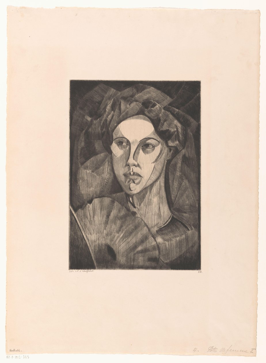 Naisen pää Tête de femme I (alkuperäinen nimi) tekijältä Lodewijk Schelfhout (signed by artist)