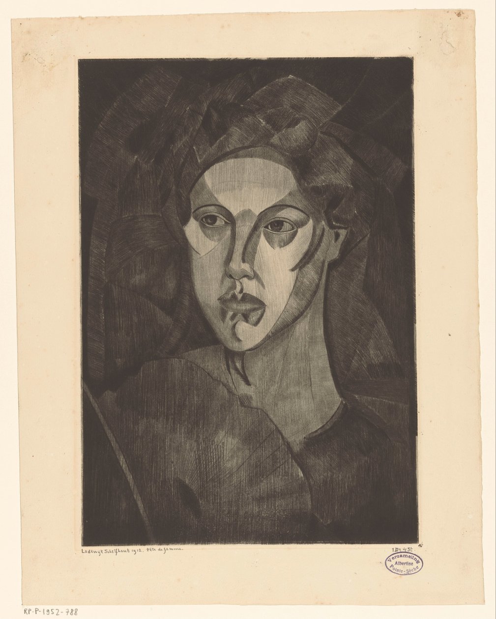 Naisen pää Tête de femme I (alkuperäinen nimi esineessä) tekijältä Lodewijk Schelfhout (signed by artist)
