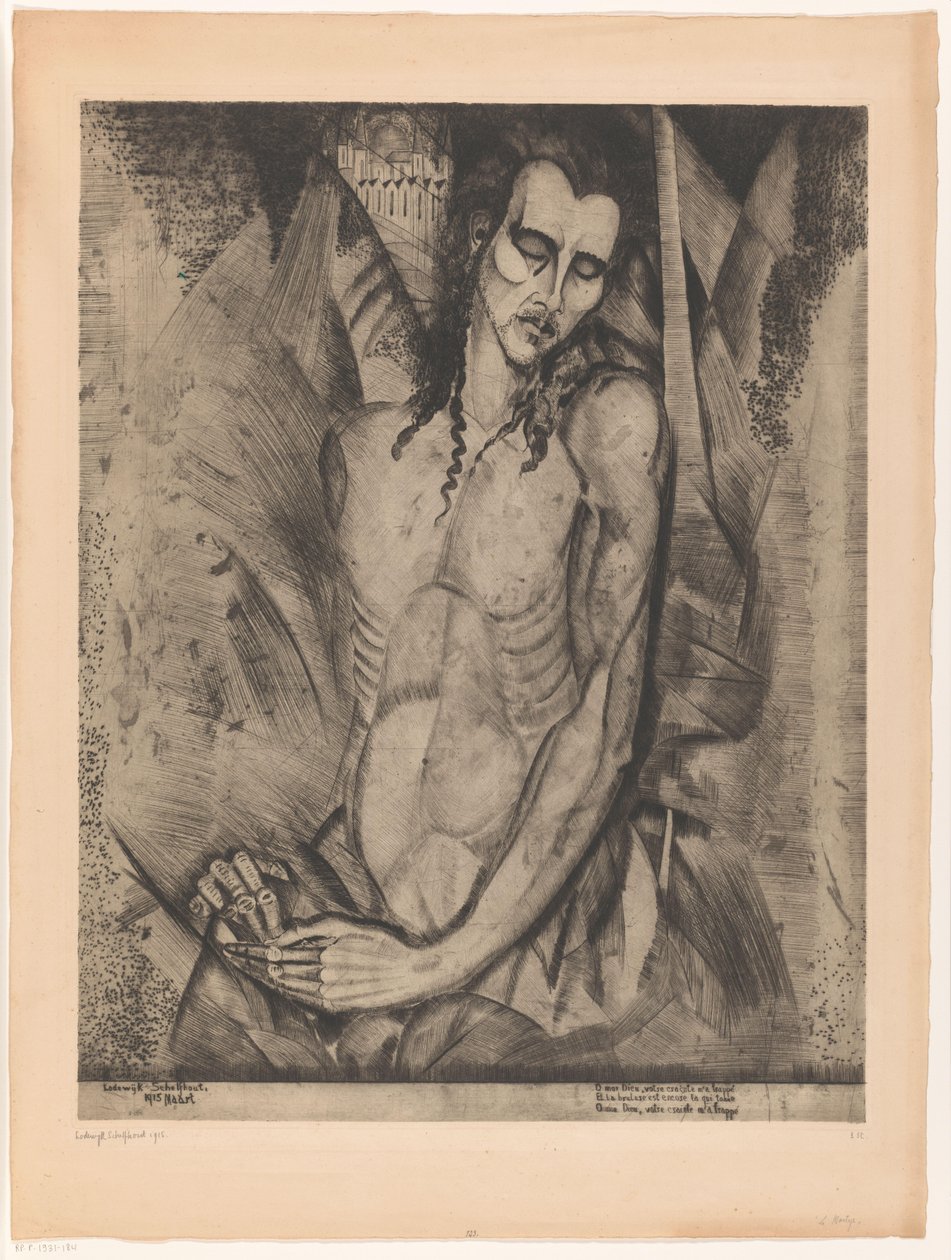 Alaston mies silmät kiinni Le Martyr (alkuperäinen nimi) tekijältä Lodewijk Schelfhout (signed by artist)