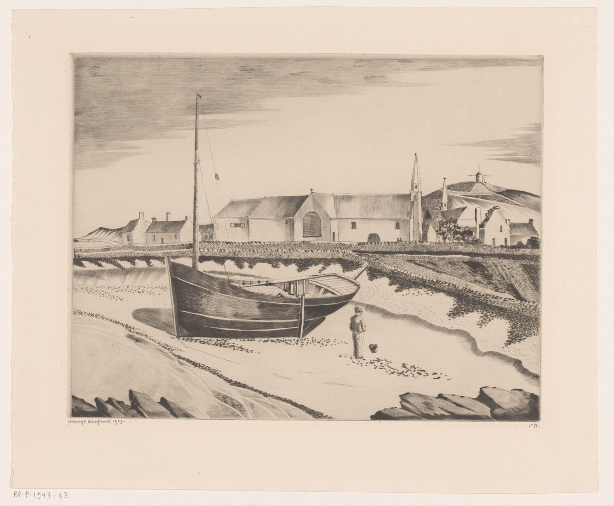 Rannikkoasutus La Baie de St. Pierre (alkuperäinen nimi) tekijältä Lodewijk Schelfhout (signed by artist)