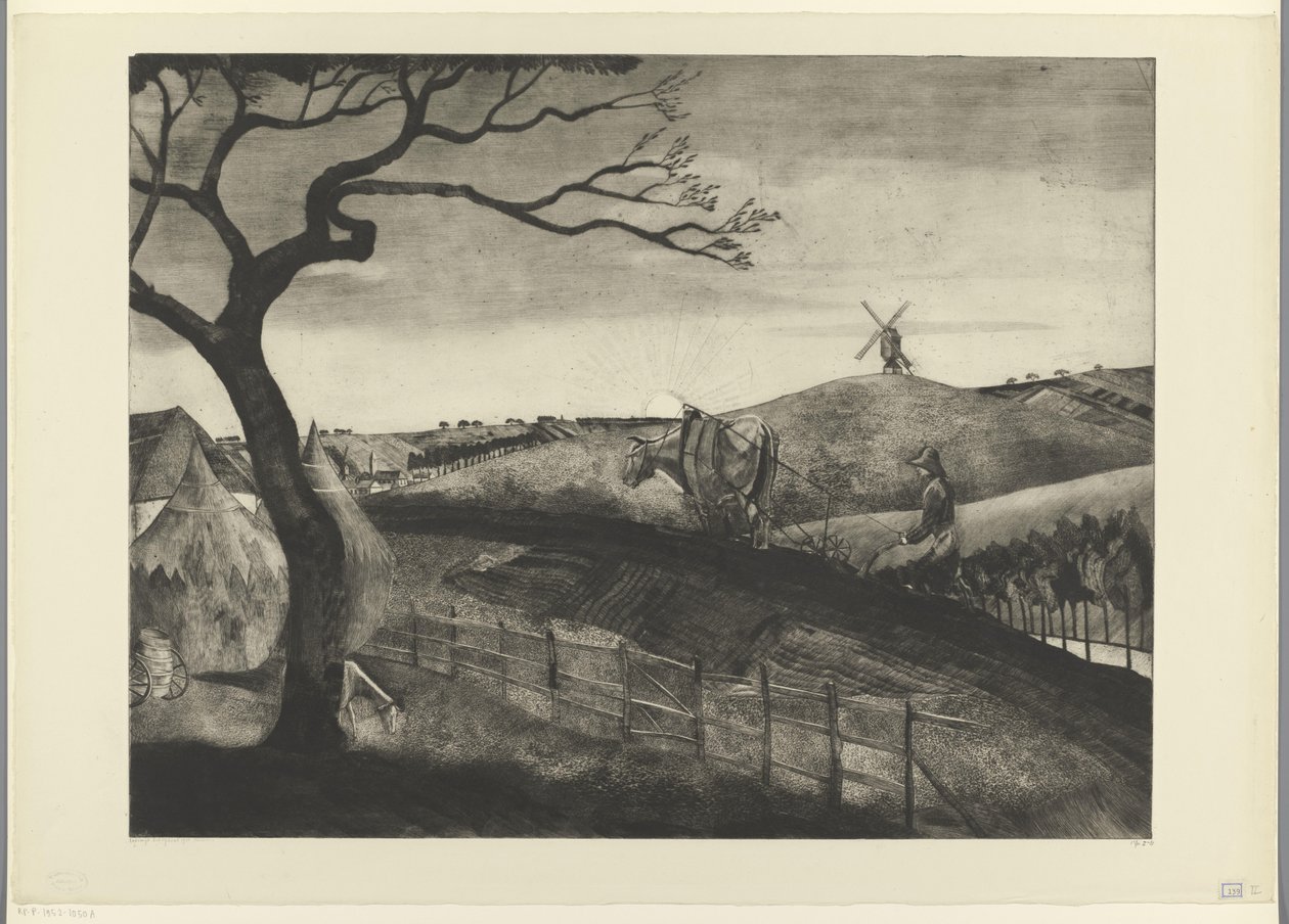 Kyntämässä maanviljelijää härän kanssa Etikhovessa Laboreur Flamand (alkuperäinen nimi) tekijältä Lodewijk Schelfhout (signed by artist)