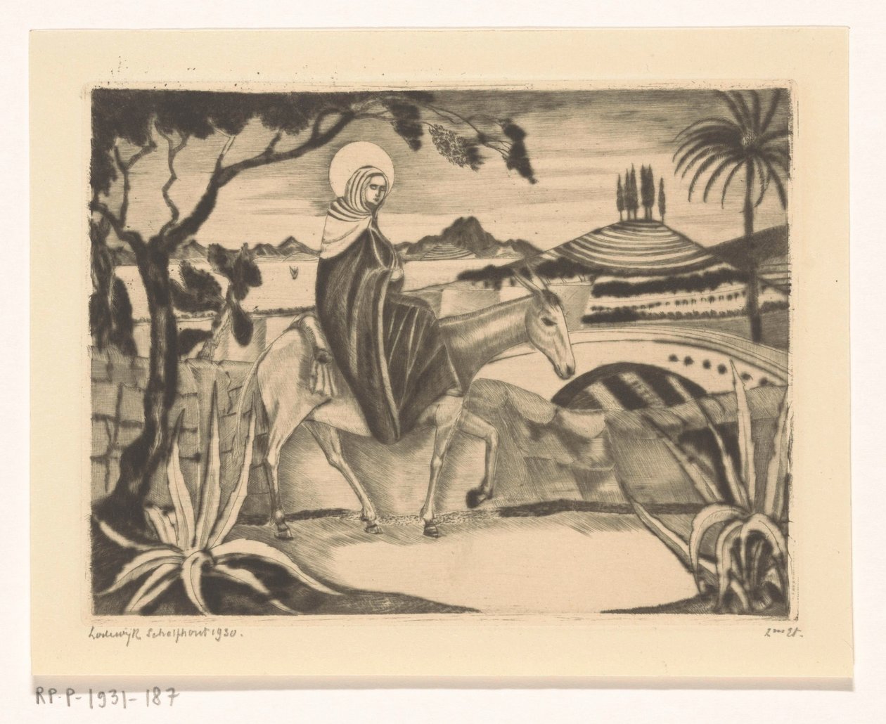 Lento Egyptiin La Fuite and Egypt II (alkuperäinen nimi) tekijältä Lodewijk Schelfhout (signed by artist)