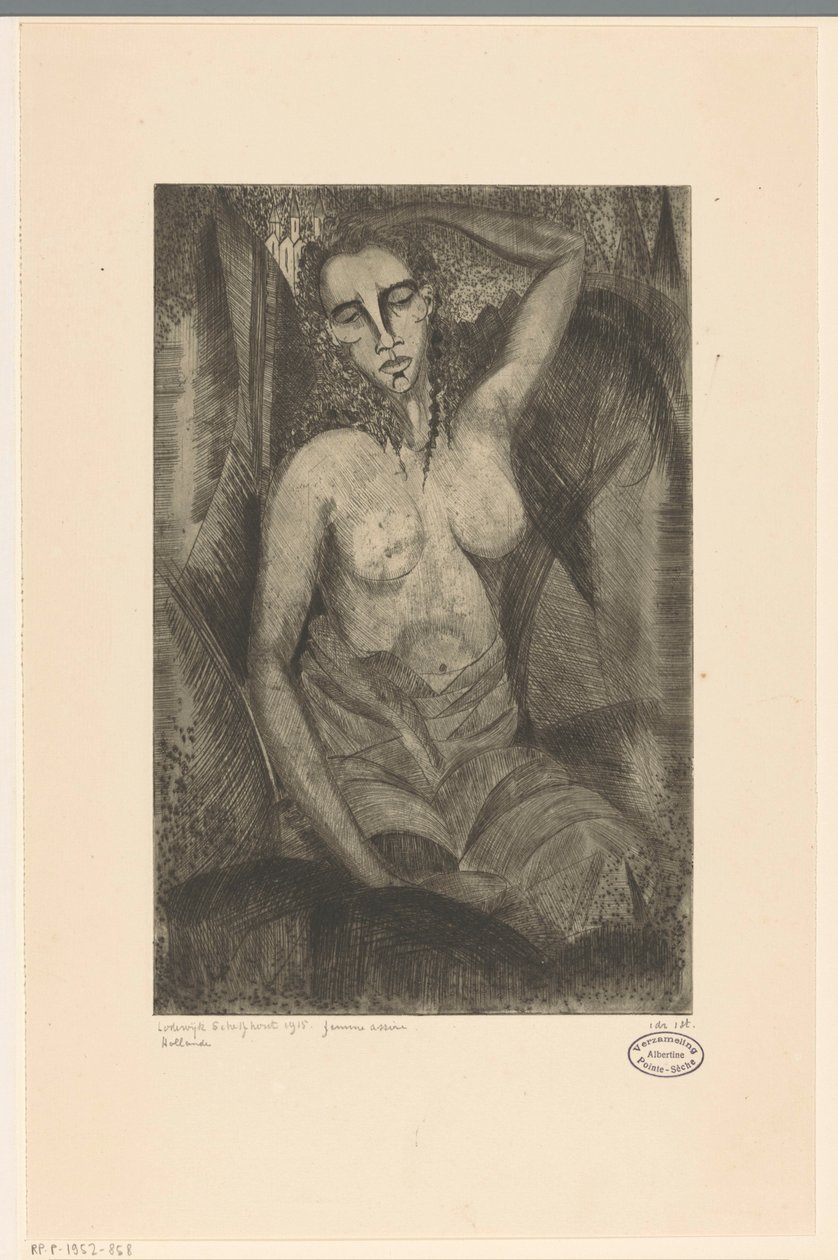 istuva nainen Femme assise (alkuperäinen nimi esineessä) tekijältä Lodewijk Schelfhout (signed by artist)