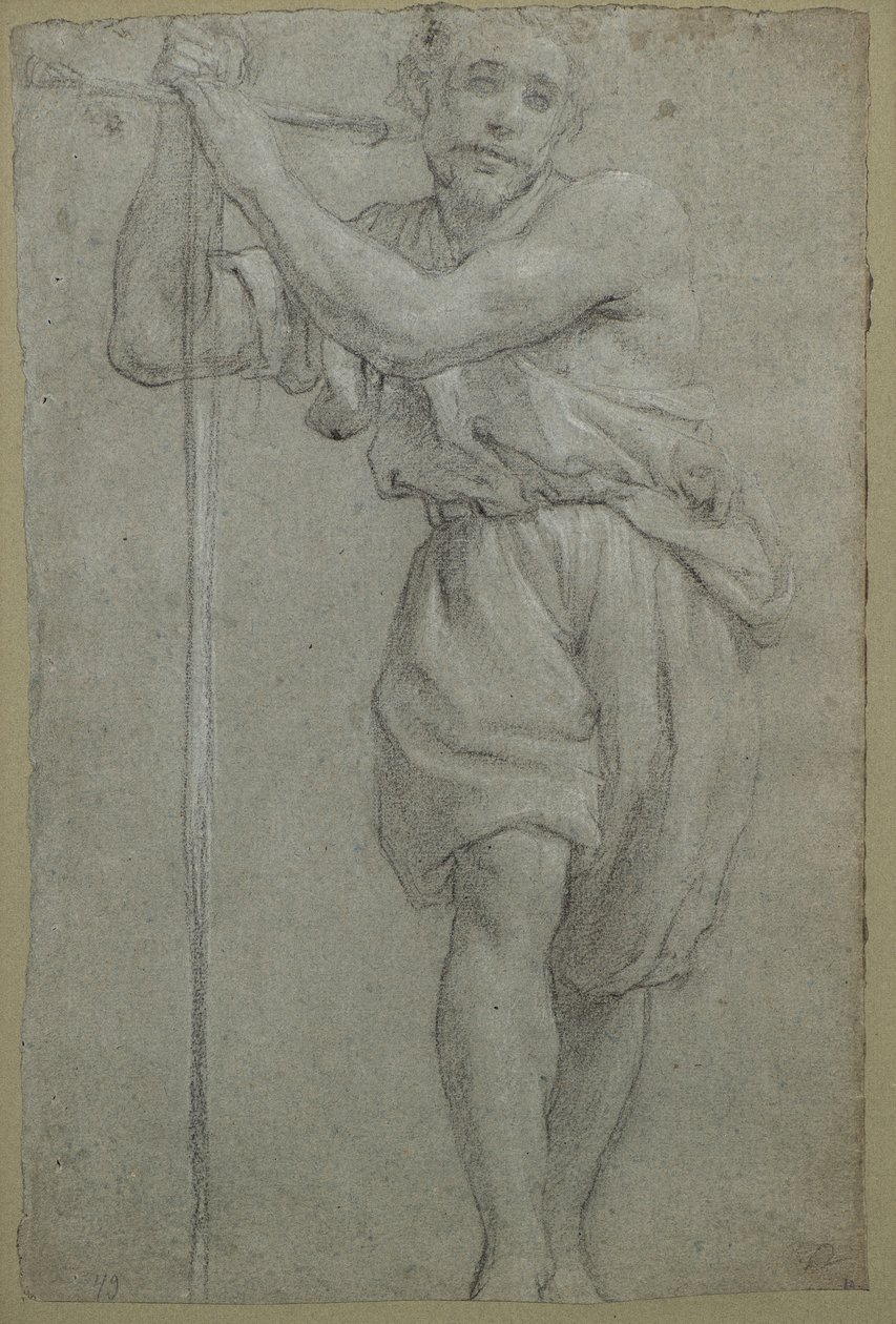 Mies nojaa puuristille (pastelli) tekijältä Lodovico (attr. to) Carracci