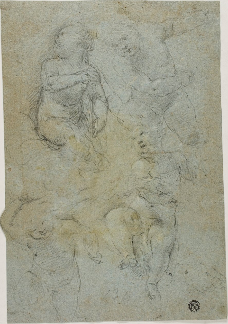 Luonnokset neljästä putista (recto); Polvistuva kirkollinen (käänteinen) tekijältä Lodovico Carracci