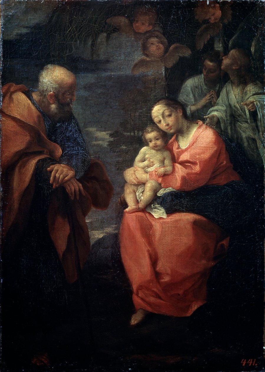 Pyhä perhe palmun alla, Lepää lennossa Egyptiin, 1500-luvun loppu tekijältä Lodovico Carracci