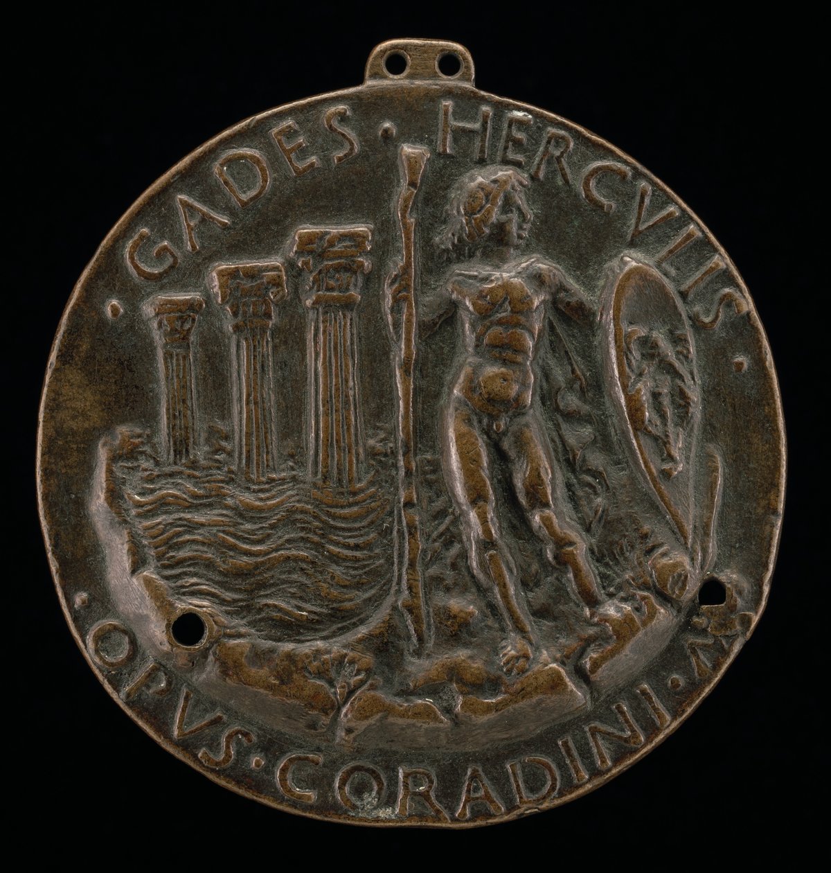 Herkules ja kolme pylvästä meressä [kääntöpuoli], 1472. tekijältä Lodovico Corradini