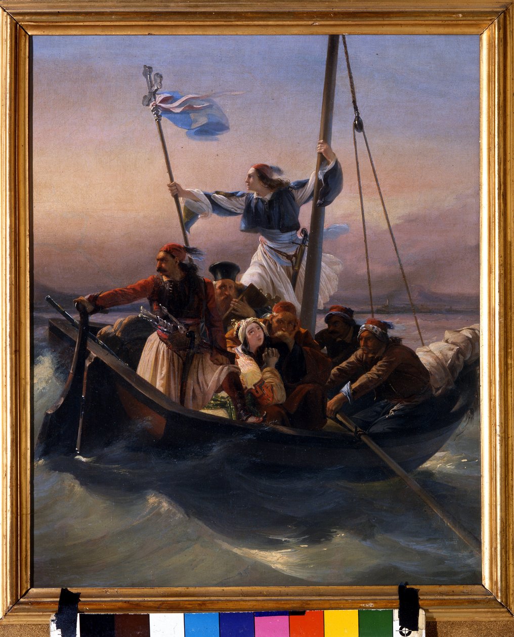 Kreikkalaiset aluksella Allegory of Greece marssivat kohti itsenäisyyttä ottomaanien vallan ja Kreikan vapaussodan (1821-1830) tai Kreikan vallankumouksen jälkeen. Ludovico Lipparinin (1800-1856) maalaus 1848 Verone tekijältä Lodovico Lipparini