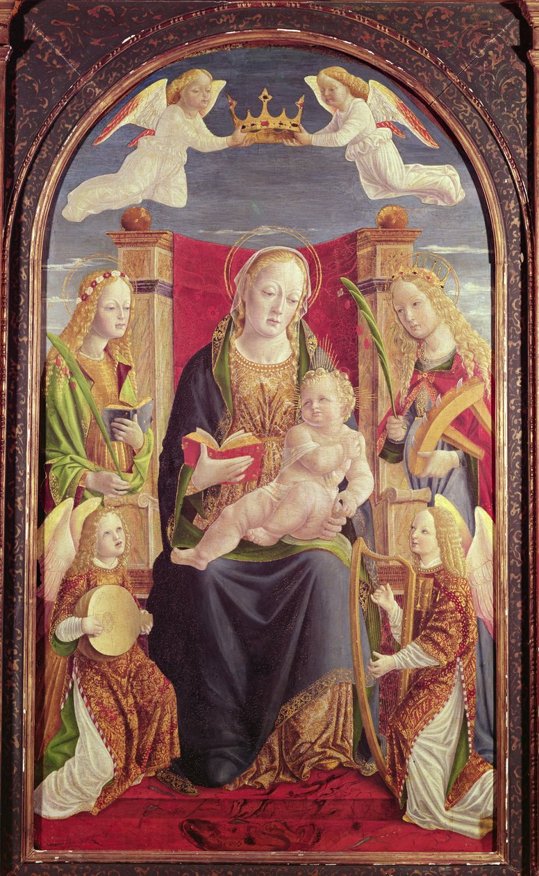Madonna ja lapsi enkelimuusikoiden kanssa, n. 1490-1500 (tempera paneelissa) tekijältä Lombard School