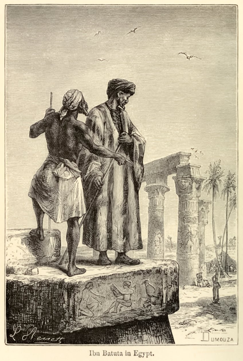 "Ibn Battuta Egyptissä" keskiaikainen matkailija Muhammad Ibn Battuta vierailee Egyptissä tekijältä Léon (after) Benett