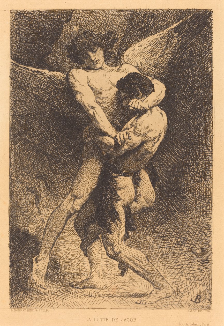 La Lutte de Jacob (Jaakob paini enkelin kanssa) tekijältä Léon Bonnat