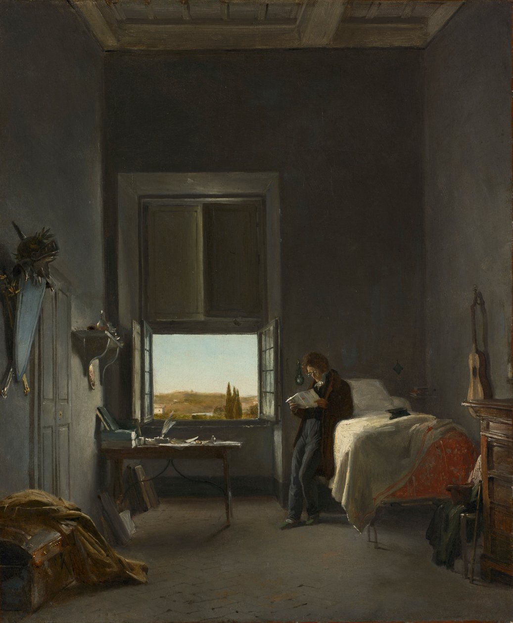 Taiteilija huoneessaan Villa Medicissä, Roomassa, 1817. tekijältä Léon Cogniet