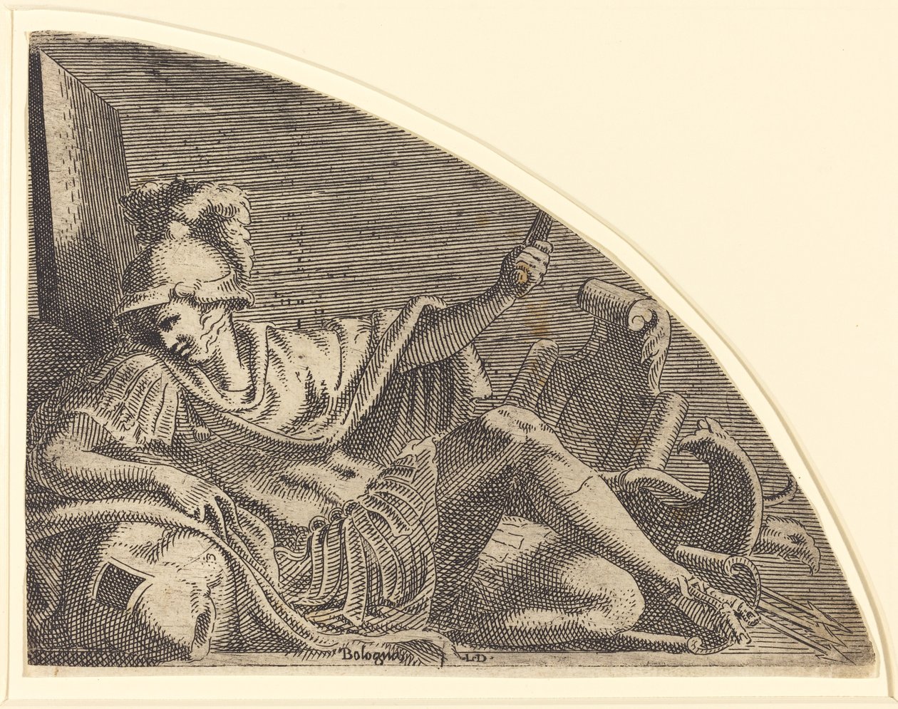 Mars istuu palkinnoilla tekijältä Léon Davent after Francesco Primaticcio