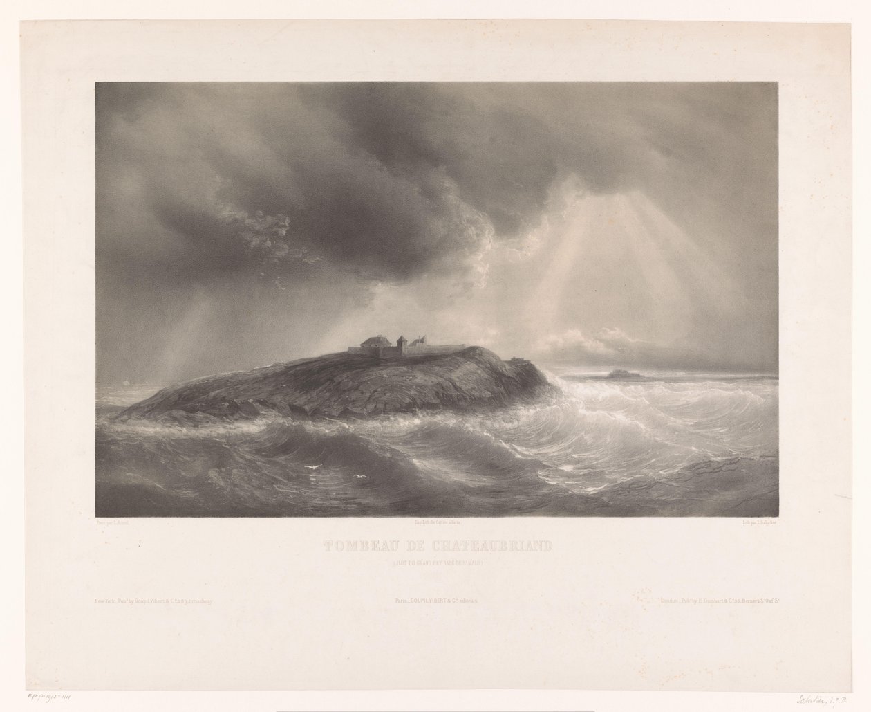 Graf van Francois-Rene de Chateaubriand Chateaubriandin hauta (Ilot du Grand Bey, Rade de St. Malo) (otsikko esineessä) tekijältä Léon Jean Baptiste Sabatier