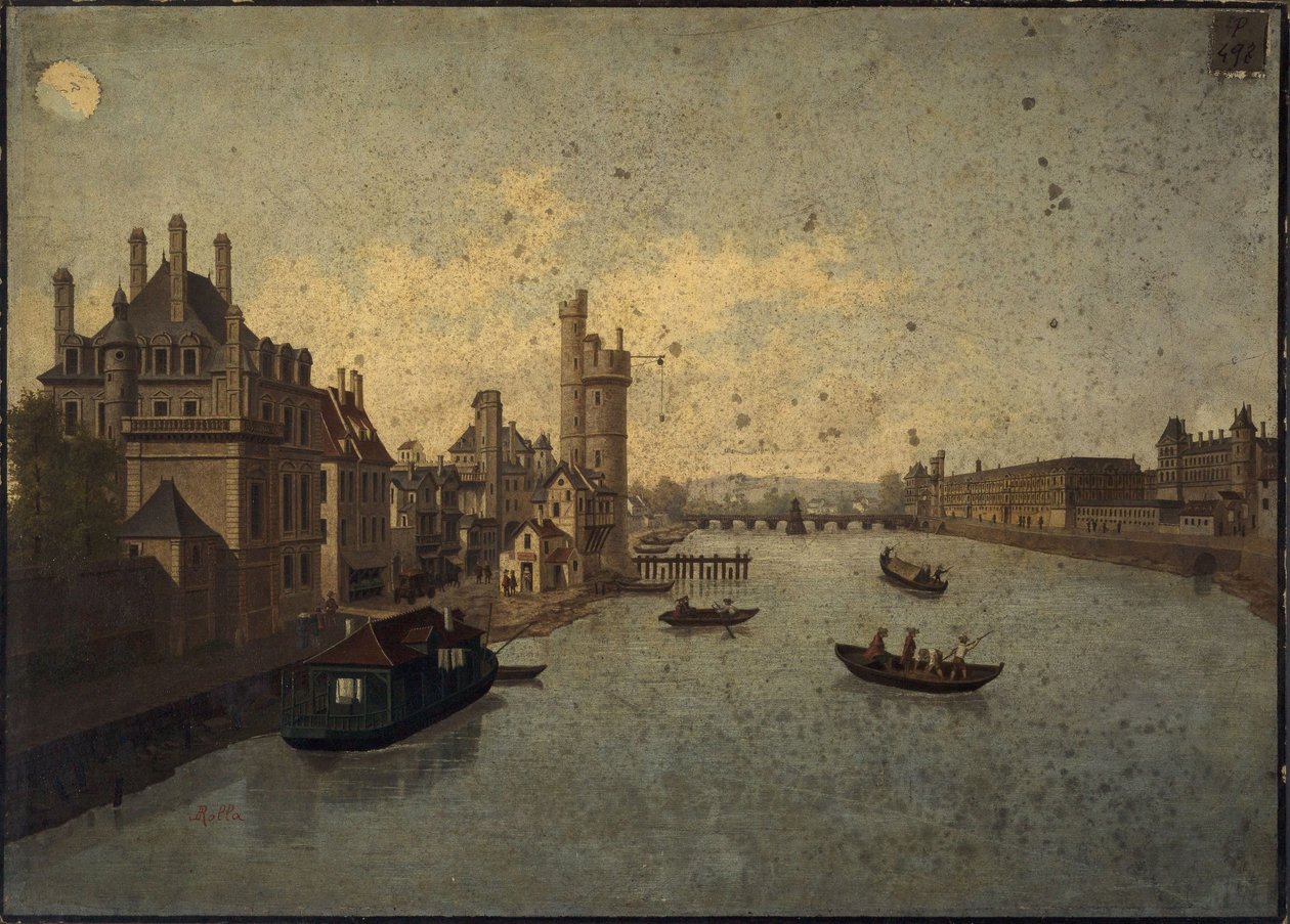 Hôtel de Conti, Tour de Nesle, Louvre, Pont-Neufista katsottuna, nykyiset 1. ja 6. kaupunginosat, noin 1885 -1895 (maalaus). tekijältä Léon Rolla