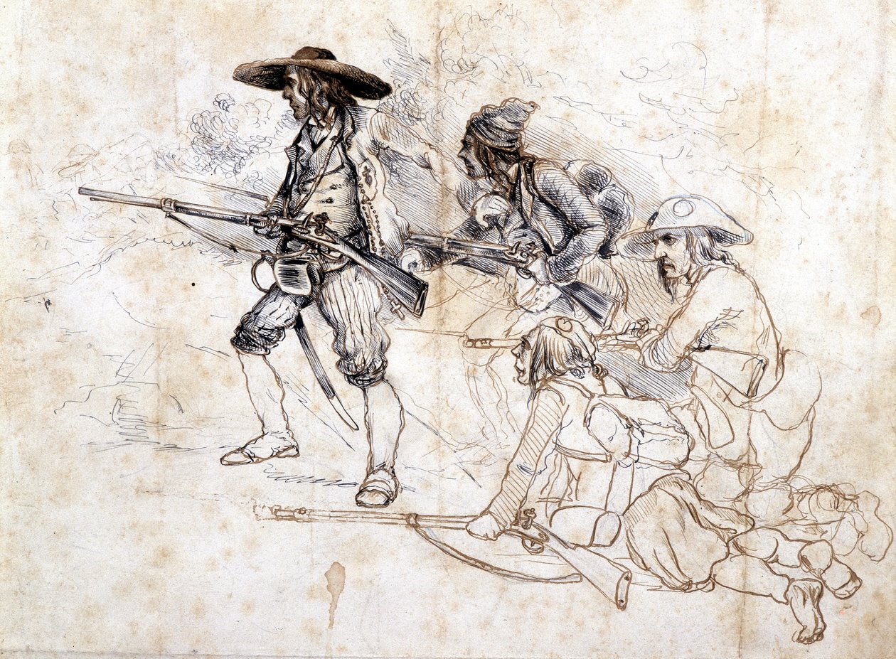 Chouan-sotilaat - piirustus Léonce Pepetit, B.M. de Dinan tekijältä Léonce Justin Alexandre Petit