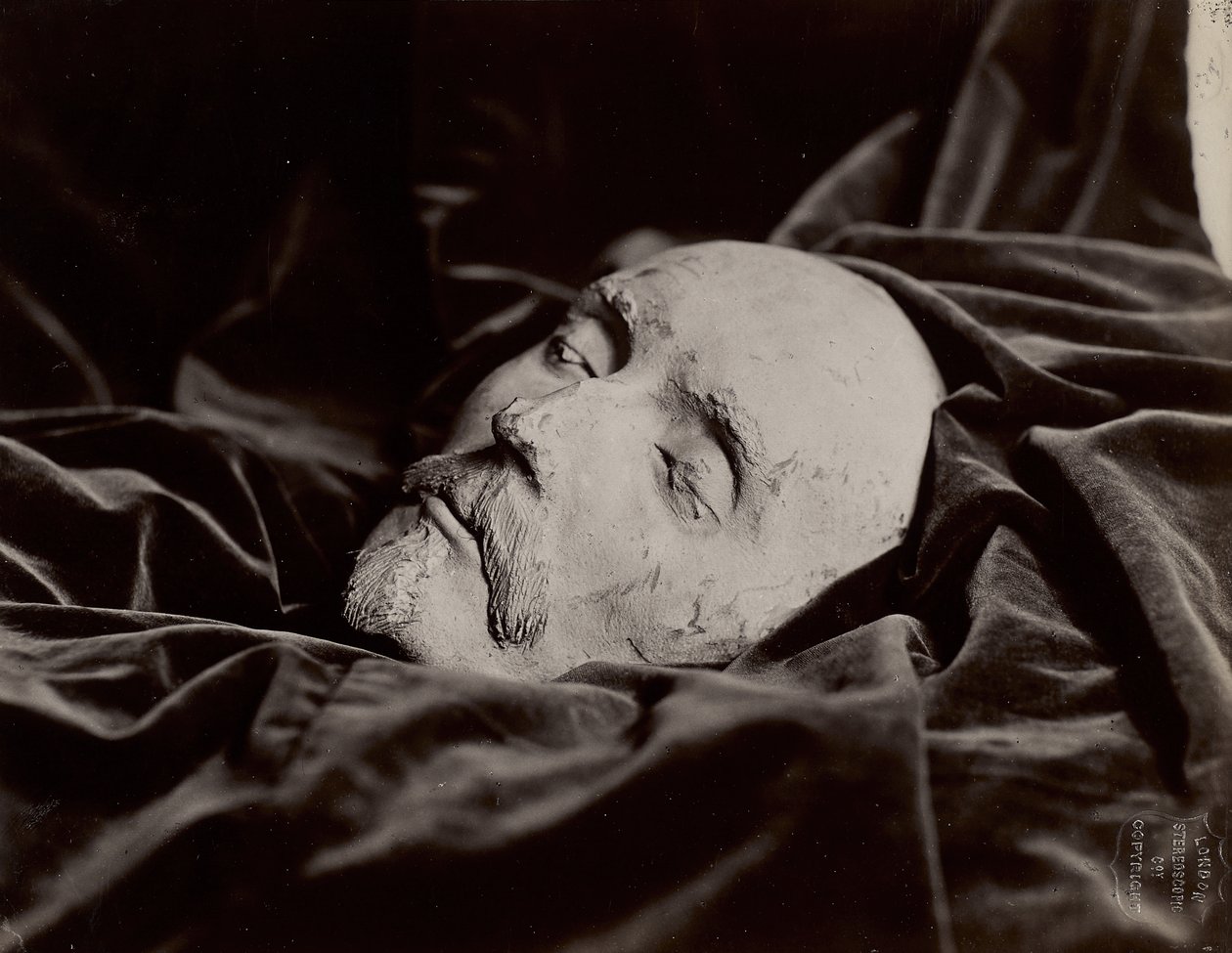 [William Shakespearen kuolinnaamio], n.1865 (valkeakangashopeapainatus) tekijältä London Stereoscopic Company