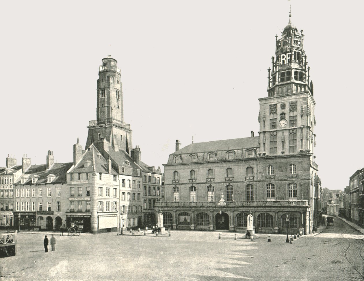 Vartiotorni ja Hotel De Ville, Calais, Ranska, 1895. tekijältä London Stereoscopic and Photographic Co