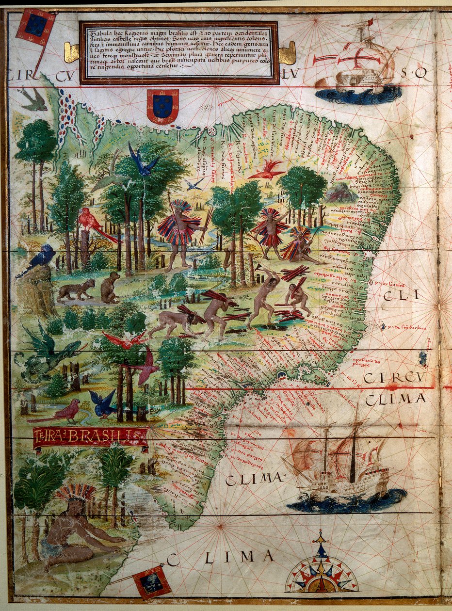 Virgin Adora -hydrografinen kartta Brasiliassa. Kartografi Loppo Homem 1519 Paris valaistu käsikirjoitus "" Portugalin meriatlas". B.N.ing the Child, 14801490. suomi tekijältä Lopo Homem