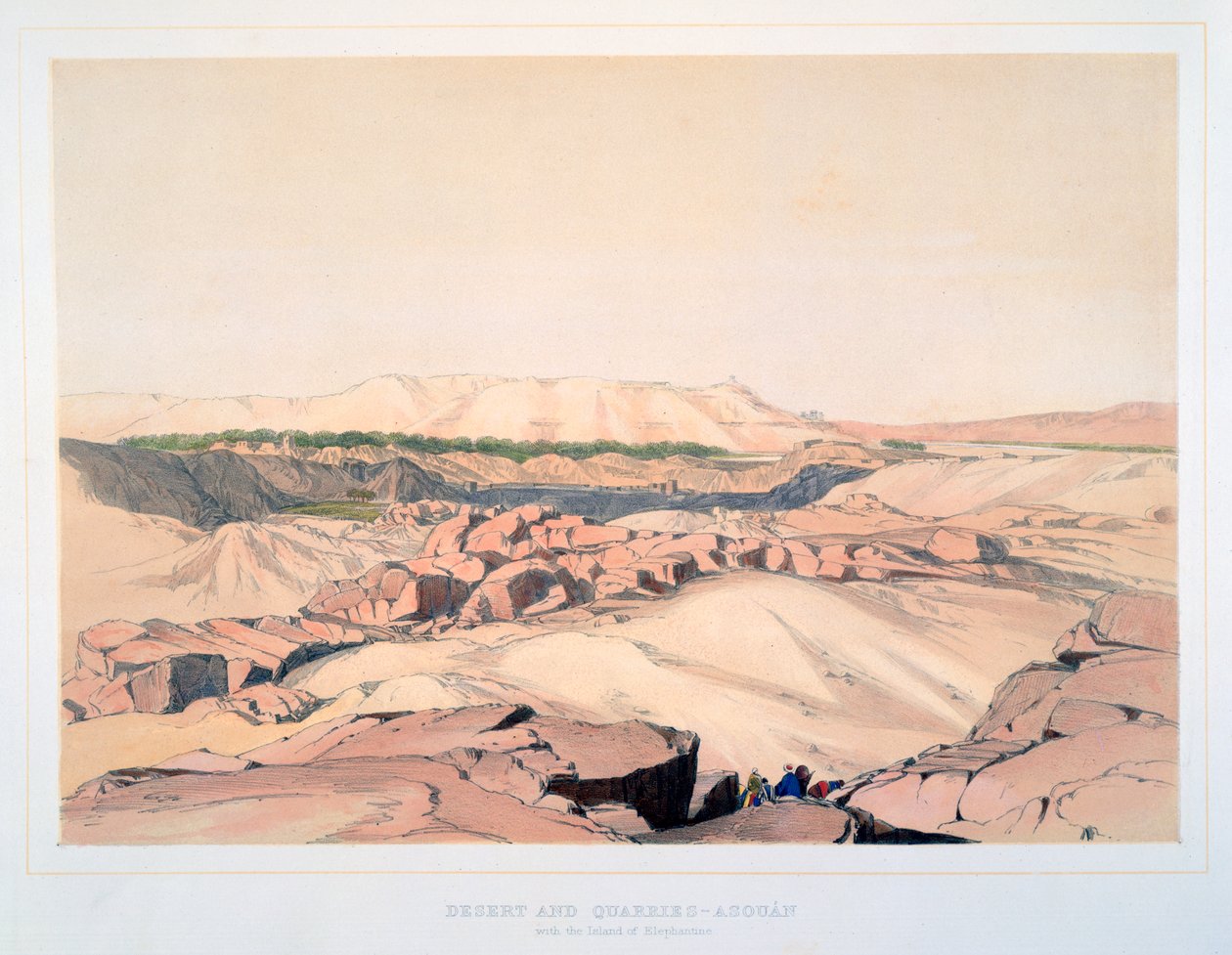 "Aavikko ja louhokset, Asouan, Elefantin saarella", Egypti, 1800-luku tekijältä Lord Wharncliffe