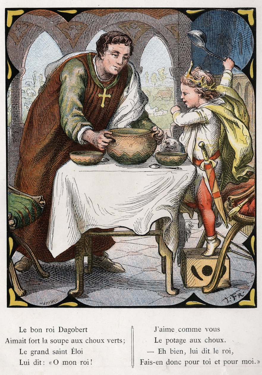 Lorenz Frolichin (1820-1908) kuvitus suositulle kappaleelle "The Good King Dagobert". Painos J. Hetzel.Noin 1880. tekijältä Lorens Frolich