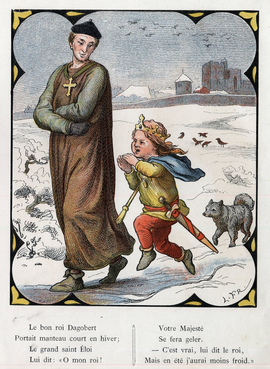 Lorenz Frolichin (1820-1908) kuvitus suositulle kappaleelle "The Good King Dagobert". Painos J. Hetzel.Noin 1880. tekijältä Lorens Frolich
