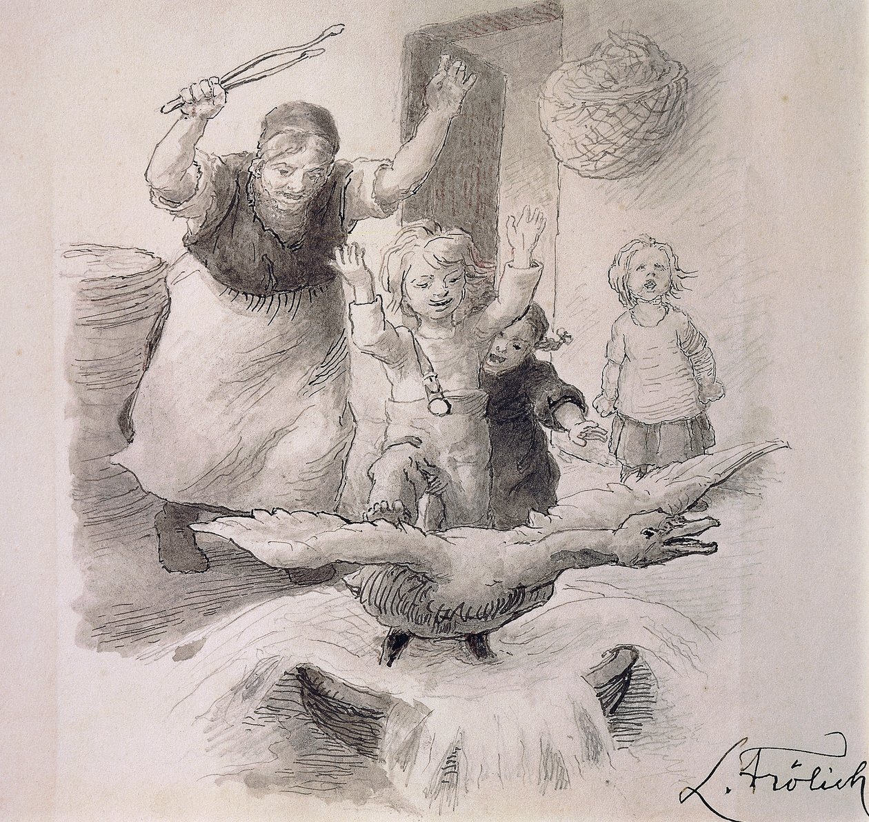 Ruma ankanpoikanen, kuvitus Lorenz Frolich (1820-1908) Hans Christian Andersenin (1805-1875) sadulle. tekijältä Lorens Frolich
