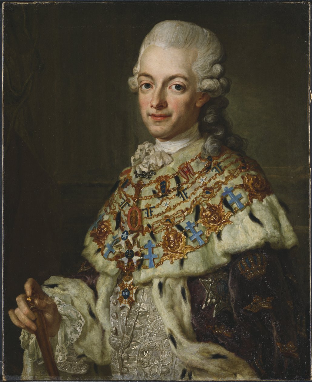 Gustave III de Suede - Muotokuva Ruotsin kuninkaan Kustaa III:sta (1746-1792), Pasch, Lorenz, nuorempi (1733-1805). Öljy kankaalle, n. 1773. Mitat : 77x62 cm. Tukholman kansallismuseo tekijältä Lorens the Younger Pasch